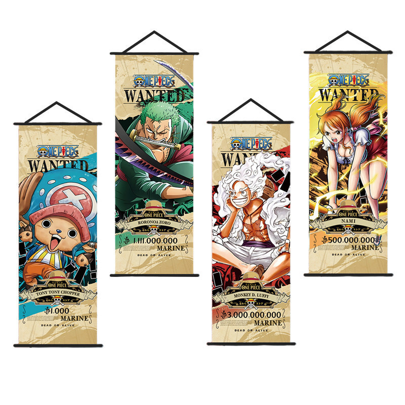 การ์ตูนคลาสสิก One Piece Scroll ภาพวาดผ้าใบ Luffy Zoro Chopper Nami ตกแต่งบ้านแขวนผนังอะนิเมะโปสเตอร์ตกแต่งห้อง Wall Art
