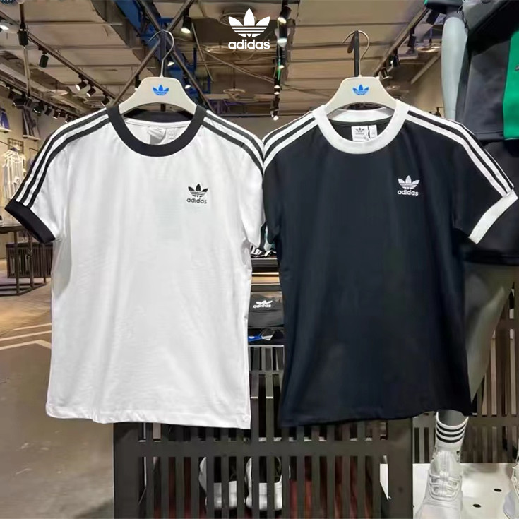 Adidas ของแท้ 100% เสื้อยืดลําลอง แขนสั้น คอกลม ปักลายโลโก้ สําหรับผู้ชาย และผู้หญิง