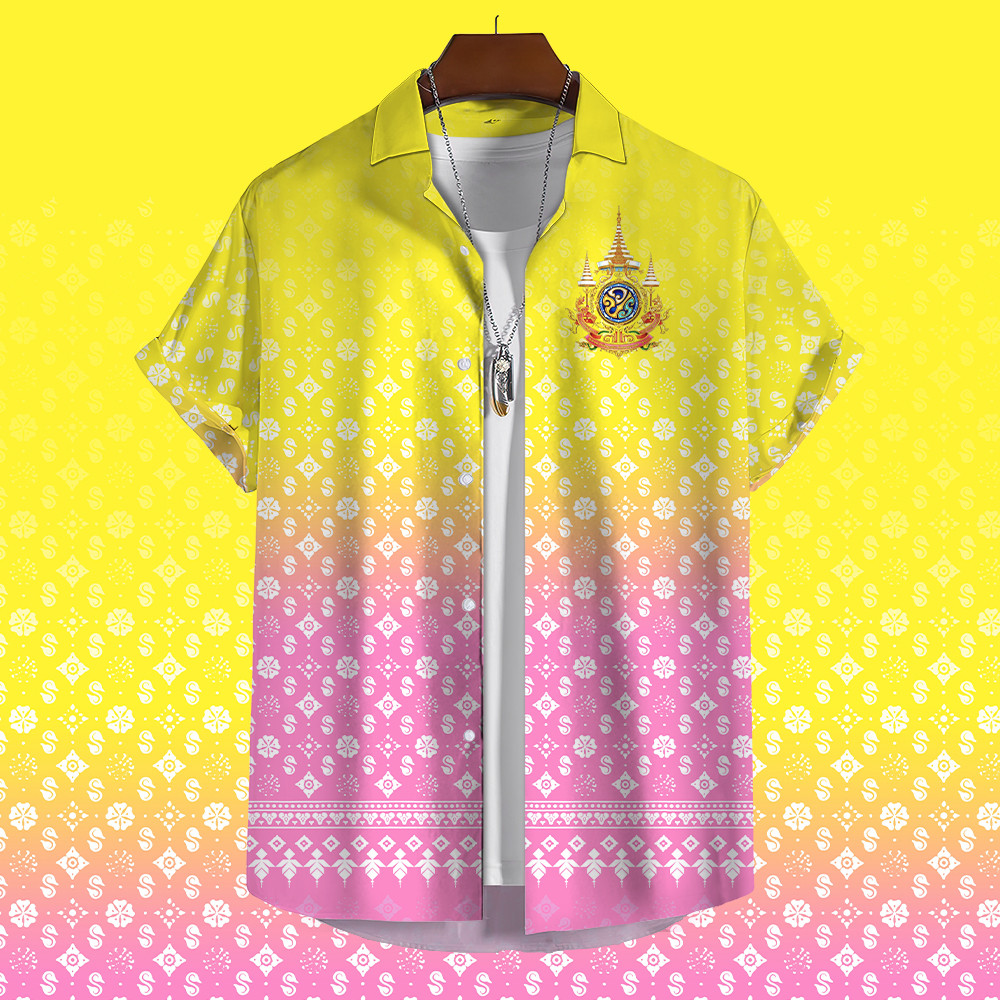 เสื้อเชิ้ตสีเหลือง Thailand 72nd Anniversary Commemorative Medal เสื้อเชิ้ตแขนสั้นผู้ชาย 04