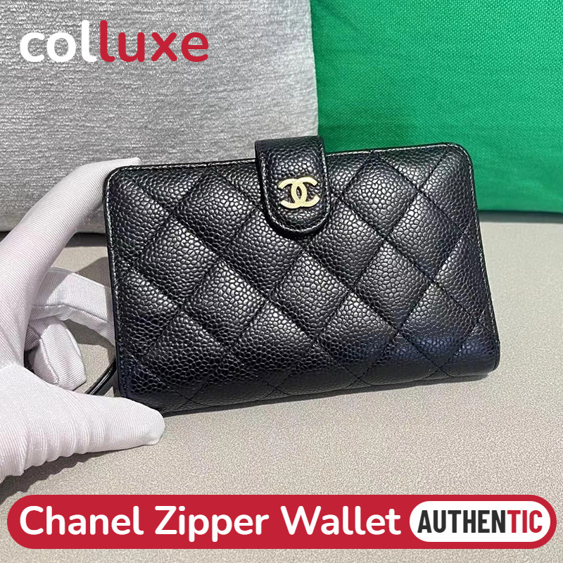 ชาแนล Chanel zipper flap wallet กระเป๋าสตางค์ซิป caviar black GHW คาเวียร์สีดำ