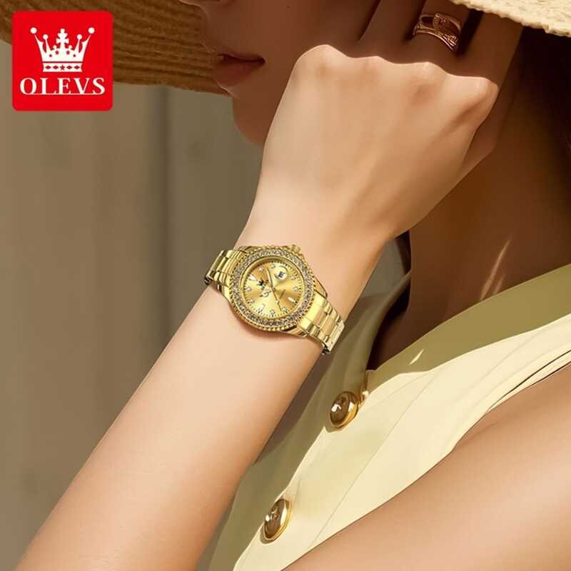 Women's /Olevs Watch 2025 New Fashion Gold Watch Waterproof Luminous Calendar Quartz Watch Stainles