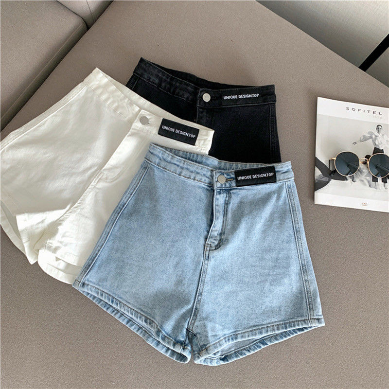 กางเกงขาสั้นยีนส์ผู้หญิงปัก Jacquard สไตล์ใหม่ เอวสูง ทรง.slimmer ขากว้าง เหมาะสำหรับฤดูร้อน