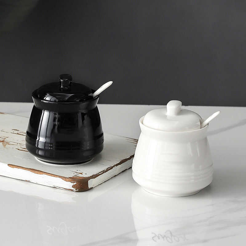 Sugar Ceramic Jar Seasoning Jar Spice Small Sugar Bowl Household Sugar Container Kitchen White Suga
