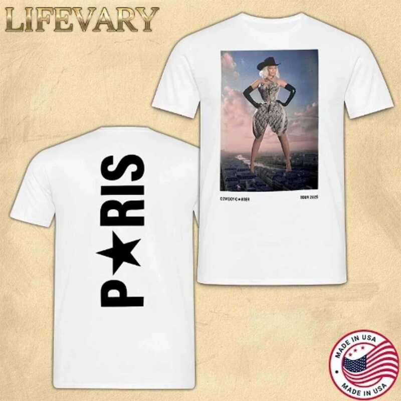 Beyonce ลำโพง March Cowboy Carter 2025 Tour Paris เสื้อยืดแฟชั่นสำหรับผู้ชายและผู้หญิง พิมพ์ลายแขนสั