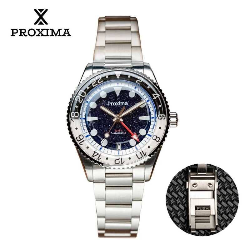 Proxima นาฬิกาผู้ชาย PX1720 39mm NH34 GMT หน้าปัดอเวนทูรีน อัตโนมัติ กลไก แซฟไฟร์ กันน้ำ 200M เรืองแ