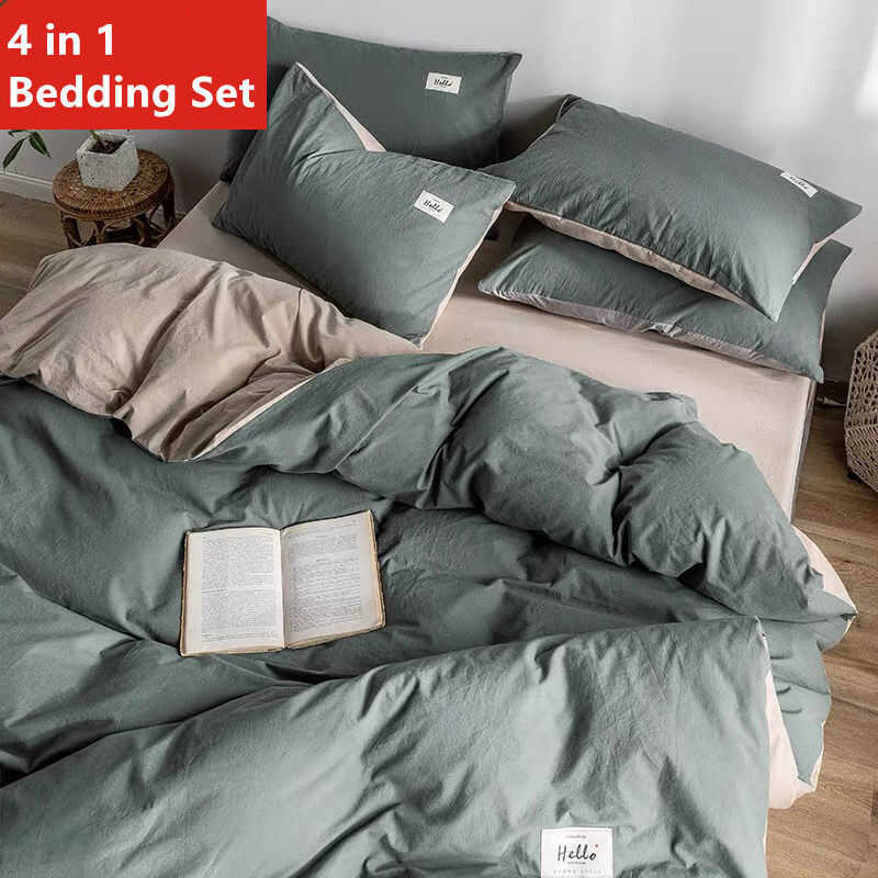 LY LZD 4 In 1 Bedding Sets Fashion Solid Color Comforter Quilt Cover Flat Mattress Protector Bed Co