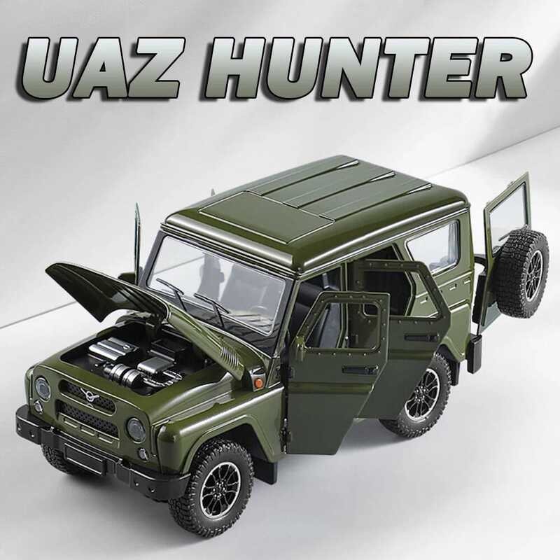 1:18 Scale Russia UAZ Hunter RV Model Car Toys Alloy Diecast Off-Road Vehicles Sound Light Doors Op