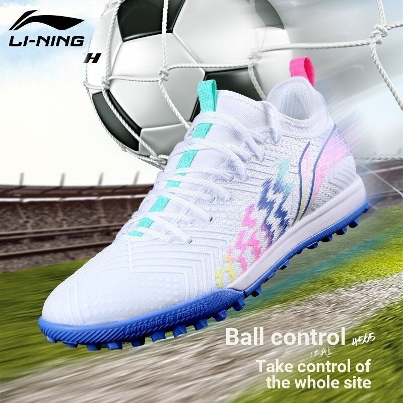 Li Ning รองเท้าฟุตบอลรองเท้าผู้ชาย 2024 Phantom Marshmallow Anti-slip ทนต่อการสึกหรอ TF Fragmented