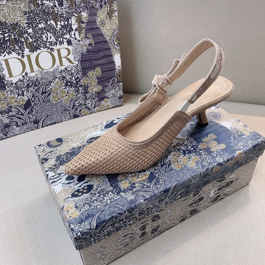 Dlor รองเท้าส้นสูง Up To Date Apricot Summer Up To Date High Set Slingback Hollow Out ตาข่ายหวายรูป