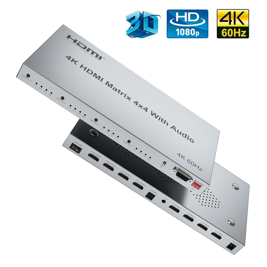 4k @ 60Hz HDMI Matrix Switch 4x4 พร้อม Audio Extractor 4 in 4 Out HDMI 2.0 Matrix Switcher Splitter 