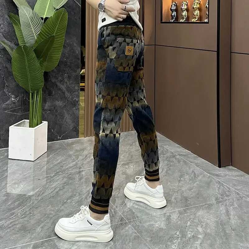Men Autumn Winter New Casual Brand All Rainbow Pattern Haren Fashion Handsome Pants Men's Clothing