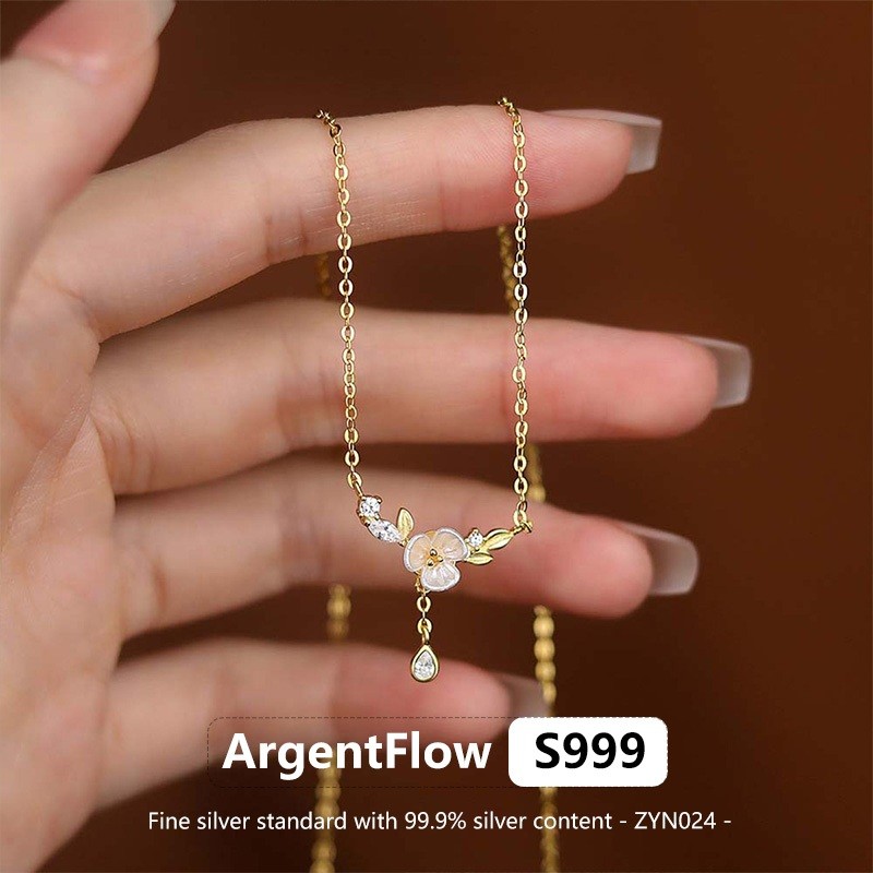 Argentflow 100% Original S999 Fine Silver Gardenia จี้สร้อยคอภูมิแพ้ฟรีแฟชั่นสําหรับผู้หญิงสําหรับส