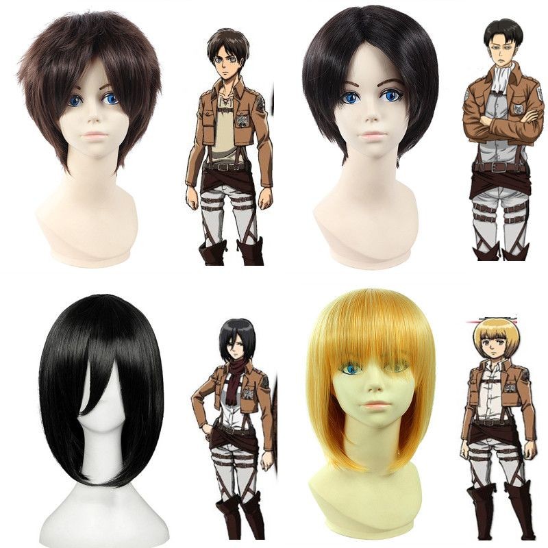 วิกผม anime cosplay Attack On Titan ตัวละคร Eren, Hanji, Christa, Mikasa, Levi, Captain, Armin, Rein
