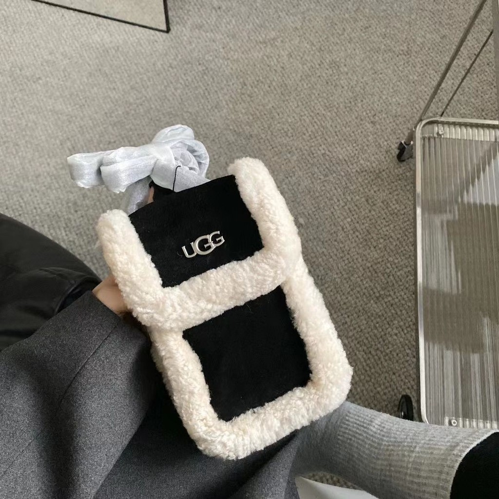 Ugg กระเป๋าหนังผู้หญิง 2021 ฤดูใบไม้ร่วงและฤดูหนาวใหม่ Lamb Plush เหรียญกระเป๋าโทรศัพท์มือถือ One-ไห