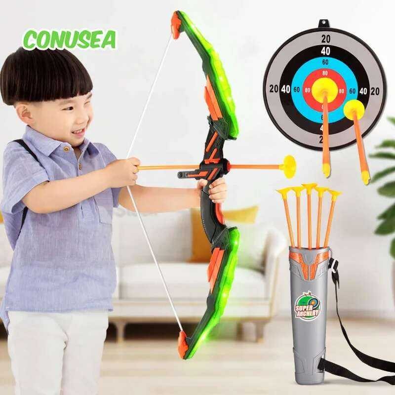 LED ชุดของเล่นเด็กและลูกศรพร้อมไฟ สำหรับฝึกยิงธนูเด็ก เกมกีฬากลางแจ้ง ของเล่นยิงธนู ของขวัญสำหรับเด็