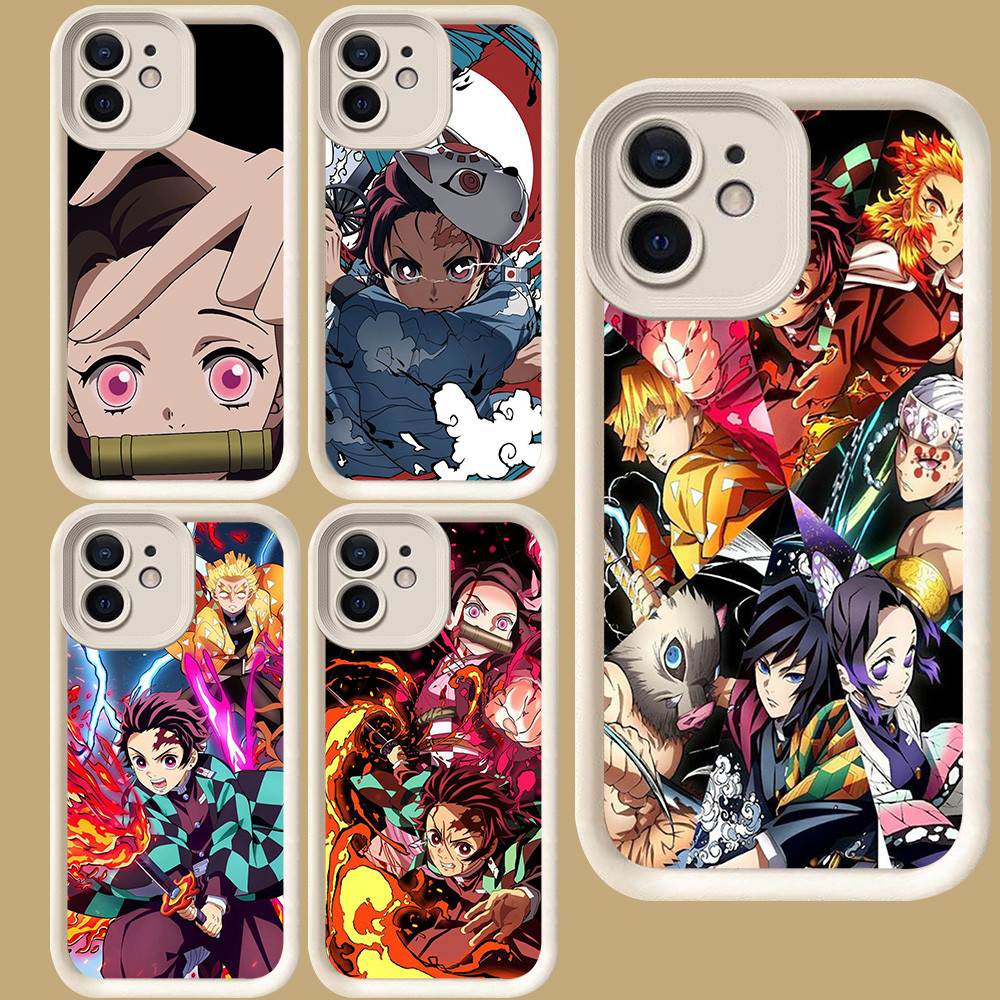 R69 Demon Slaye Casing สําหรับ iPhone 15 11 12 Mini XR X XS Pro Max White