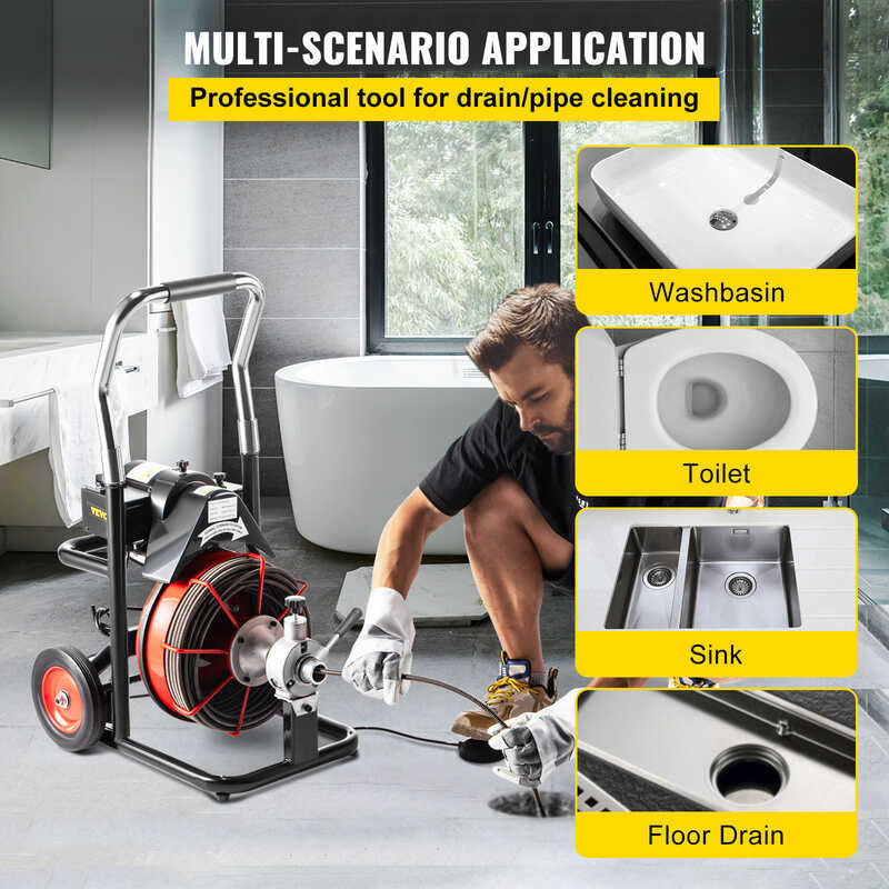 ท่อระบายน้ำไฟฟ้าทำความสะอาดเกลียวปลดล็อคเครื่อ VEVOR