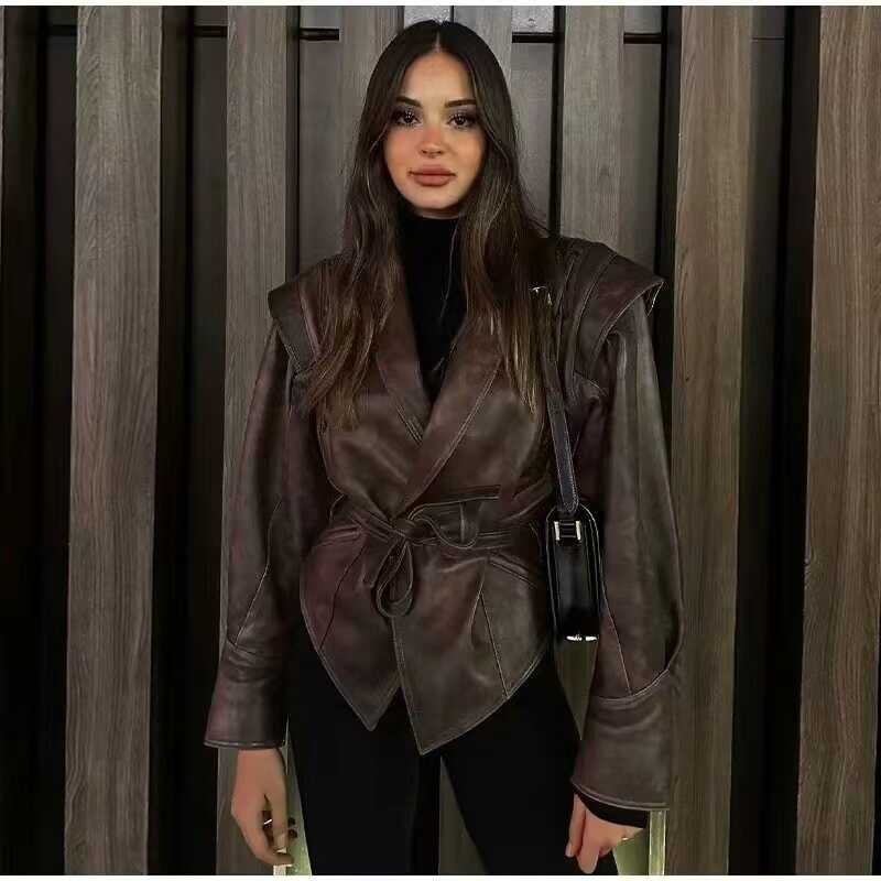 2024 F00 Pu รถจักรยานยนต์เสื้อแจ็คเก็ตหนัเทียมผู้หญิฤ