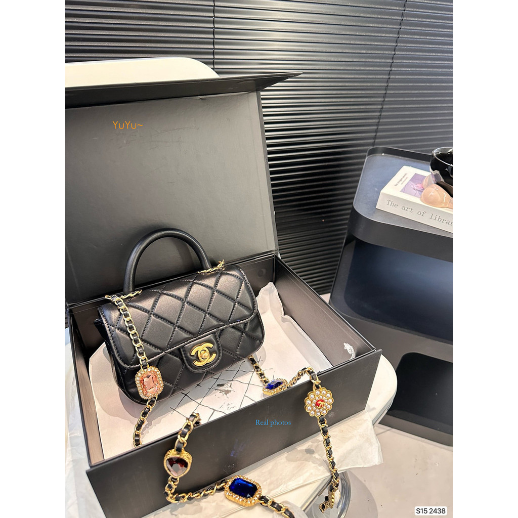 [YuYu Ready Stock] with Folding Handbag Handbag Shoulder Bag Crossbody Bag Chain Bag All-Match Bag Handbag Size: 18 * 13cm