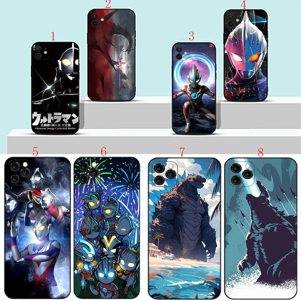 Iphone 11 12 13 Pro Max XR 12 13 Mini S58 เคสโทรศัพท์ Ultraman และ Monsters Soft สีดํา