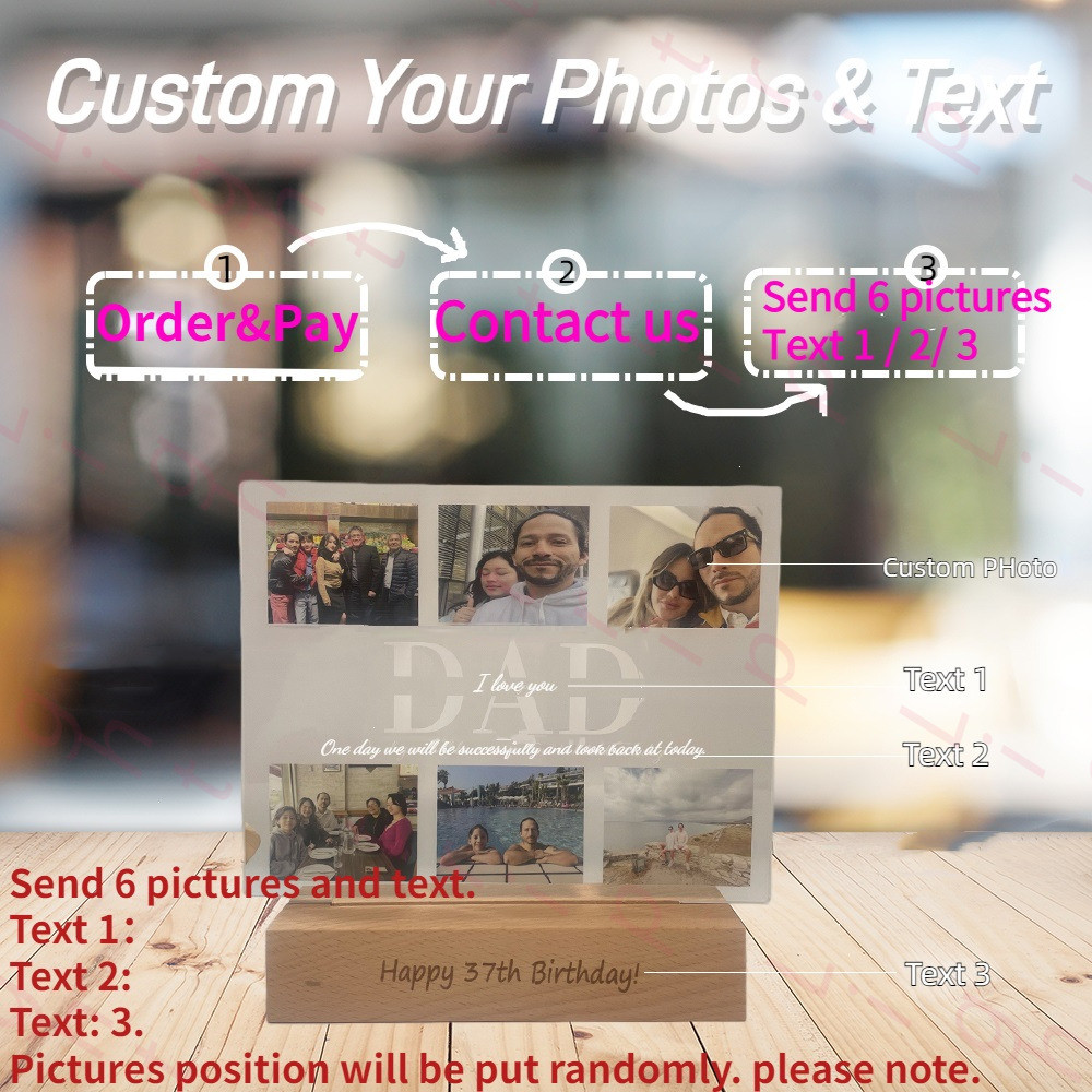 Night Personalized MOM/DAD Light with Multi-Photo Custom Engraved Text & Names 3D Acrylic Lamp Fath