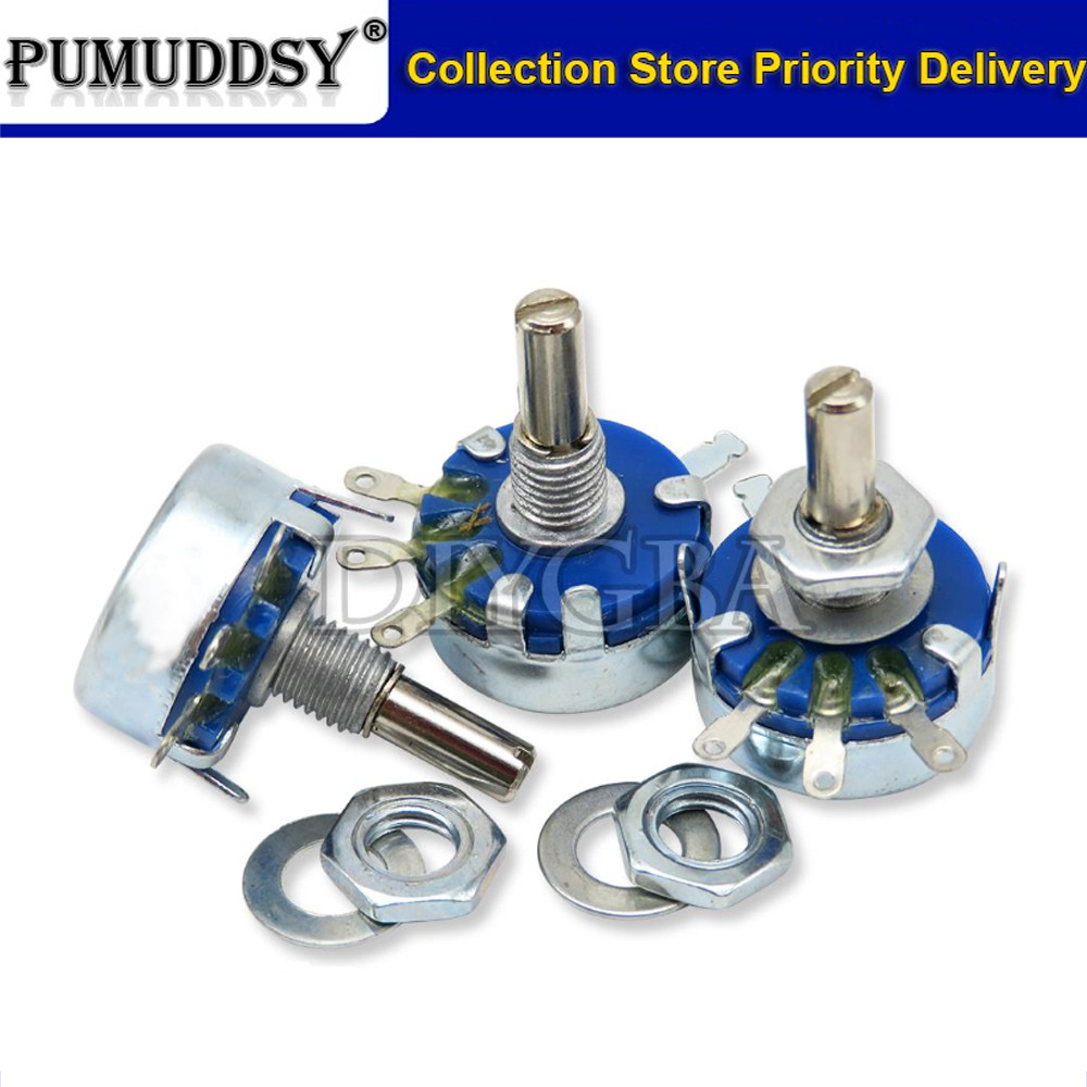 10pcs WH5-1A 1k 2k 10k 47k 4k7 470r 100k 470k 220k 1k5 22k 1m โอห์ม 3-Terminals รอบเพลาโรตารี Taper 