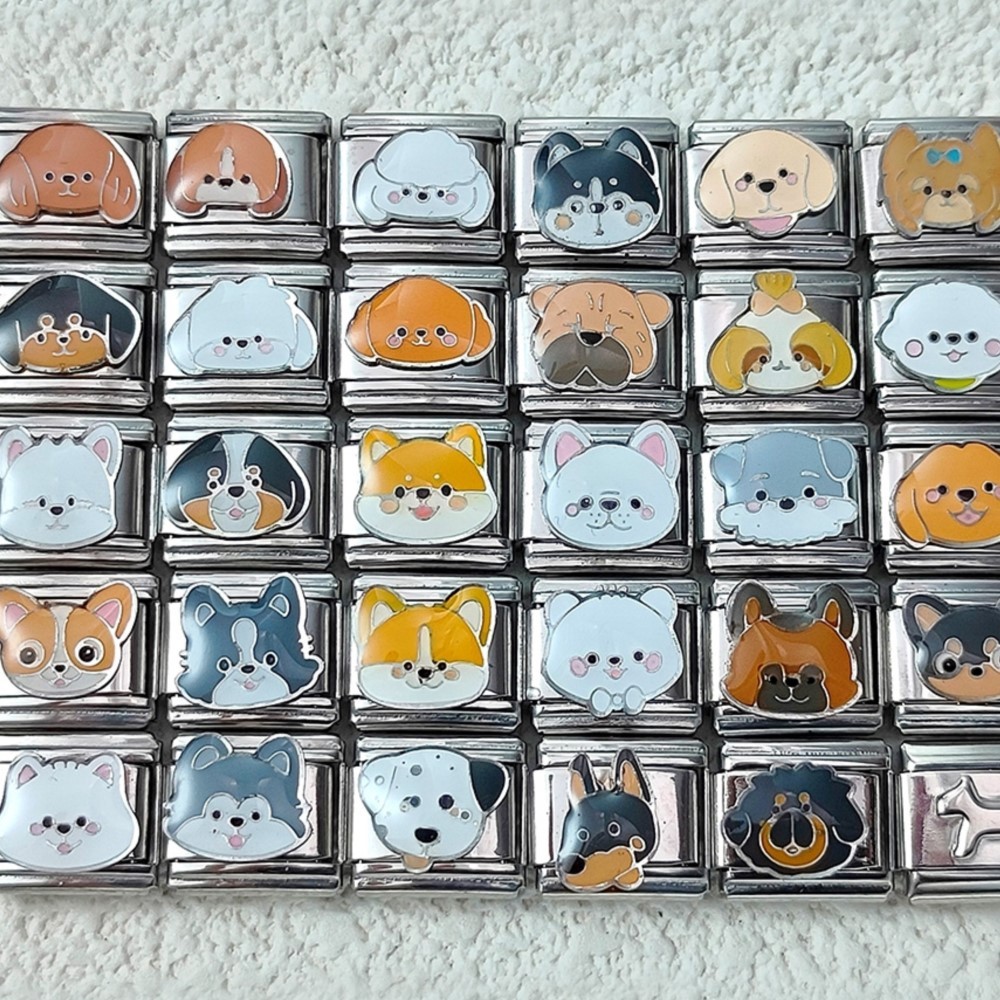 ออกแบบสีเงินอิตาเลี่ยน Charms Fit 9 มม.เครื่องประดับสแตนเลส Link การ์ตูนสัตว์สุนัข DIY สร้อยข้อมือแฟชั่น