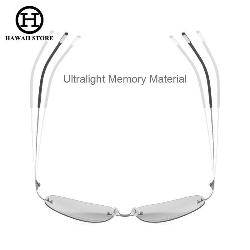 HAWAII Men Ultralight Titanium Polarized Discolor Lens Sung Photochromic Rimless Aviation Style Bra