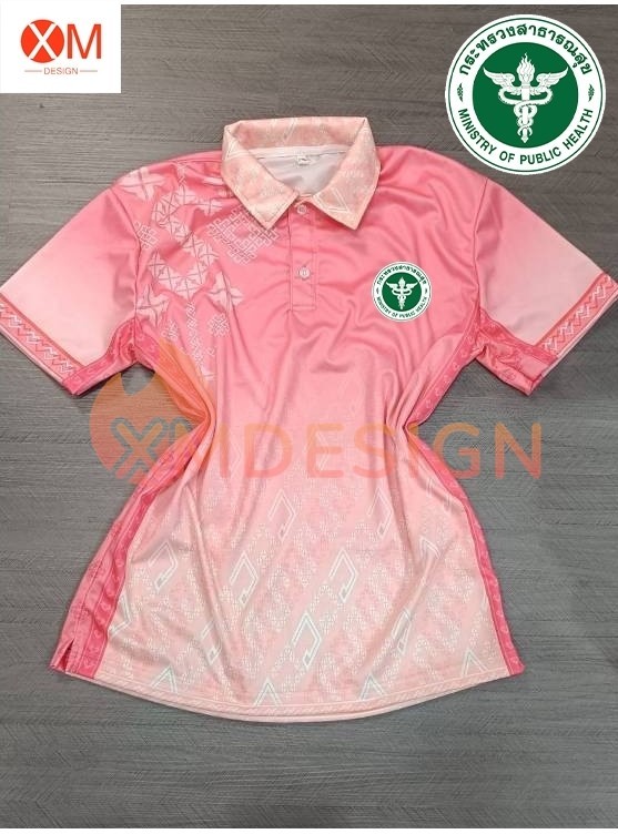 เสื้อโปโลโทนสีชมพู เสื้อลายไทย เสื้อโปโลพิมพ์ลาย ผู้หญิง Clothing คอปก Shirt Women Polo Girl Lady มีป้าย