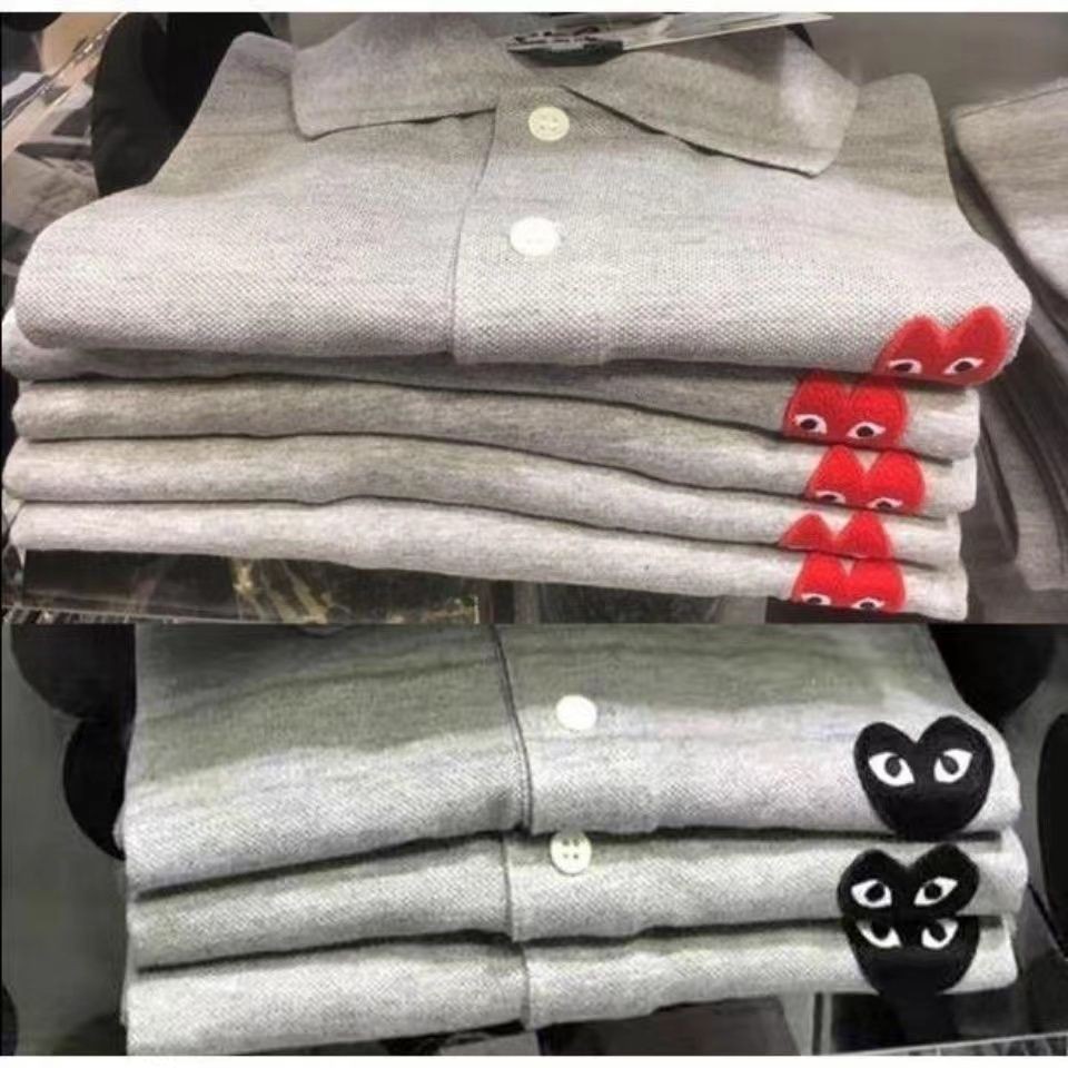 Comme Des Garcons สไตล์ญี่ปุ่น Kawajiu Love Pure Cotton เสื้อโปโล Baoling เสื้อยืดแขนสั้นชายและหญิง Coupl