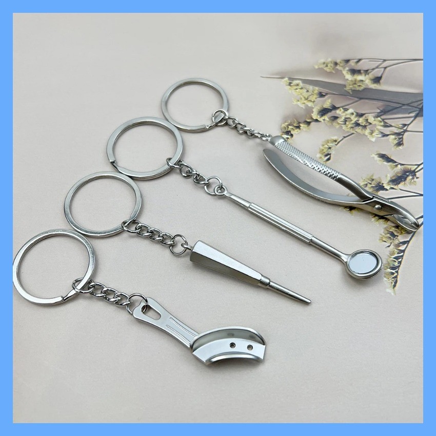 tk Tooth Model Shape Key Holder Dental Clinic Keychain Mouth Mirror Pliers Shape Dentist Decoration