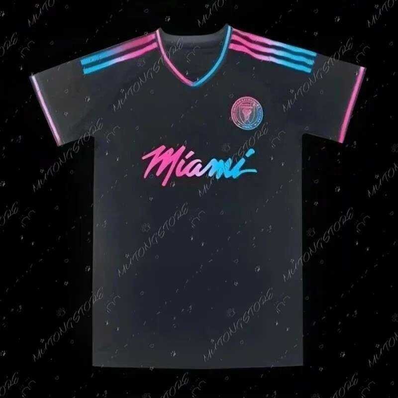Inter ชุดฟุตบอล Miami 2023_24 สีดำและชมพู เสื้อยืดผู้ชาย แขนสั้น คอกลม ระบายอากาศ