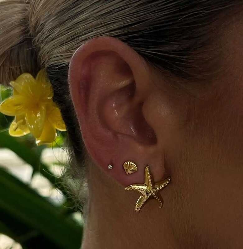 3 ชุดต่างหู คู่ Uworld Exquisite ต่างหูเปลือกหอยและปลาดาว ต่างหูแบบซ้อนได้ ของขวัญงานปาร์ตี้ อุปกรณ์