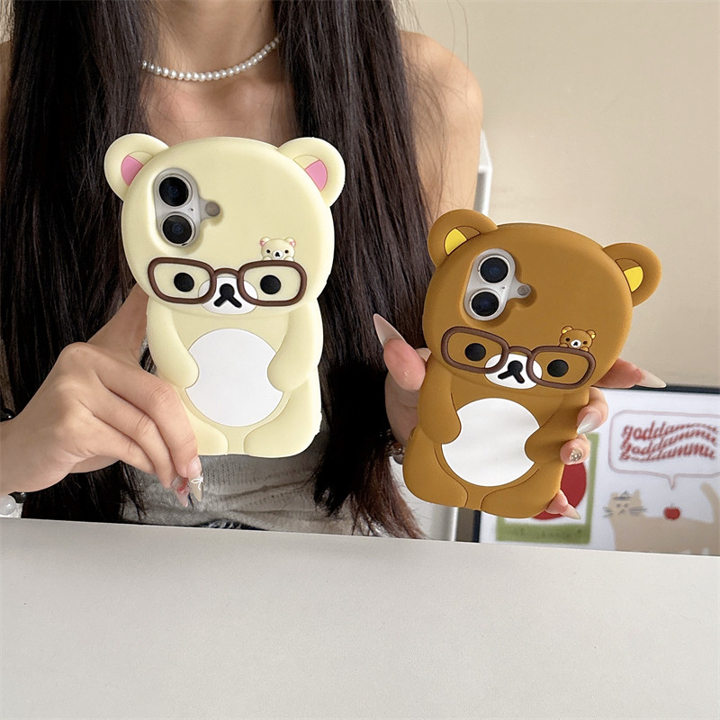 3D Rilakkumaหมีเคสโทรศัพท์สําหรับiPhone 16 Pro Max 15 14 13 12 11 X XS XR 8 7 6 6s Plus SEการ์ตูนซิลิโคนนุ่ม