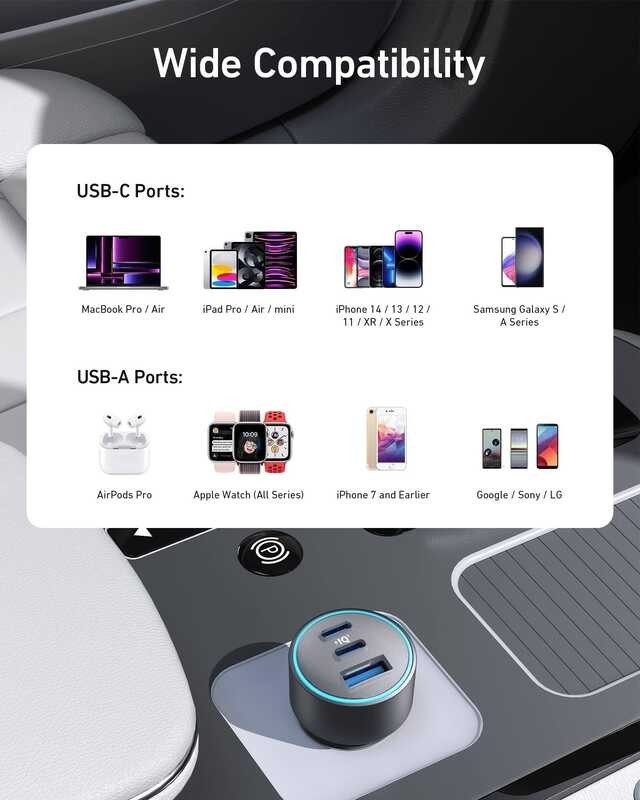 Anker Usb-C 67W 3-Port Compact Fast Charger, Car Adapter With PIQ 3.0 For Iphone 15/14/14 Plus/14 P