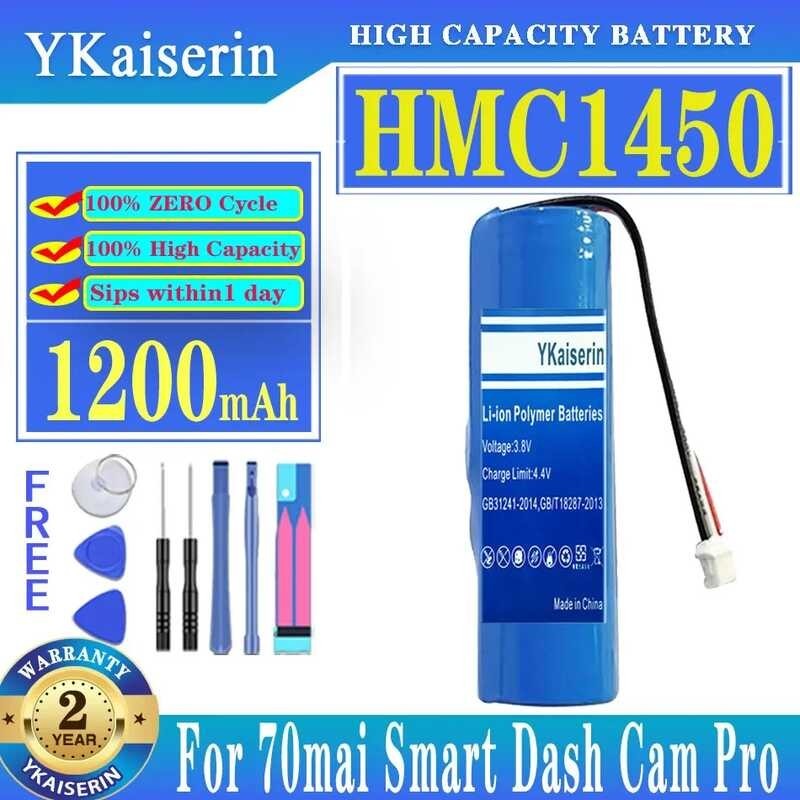 YKaiserin 1200mAh เปลี่ยนแบตเตอรี่ HMC1450， สำหรับ 70mai 70 Mai Smart Dash Cam Pro