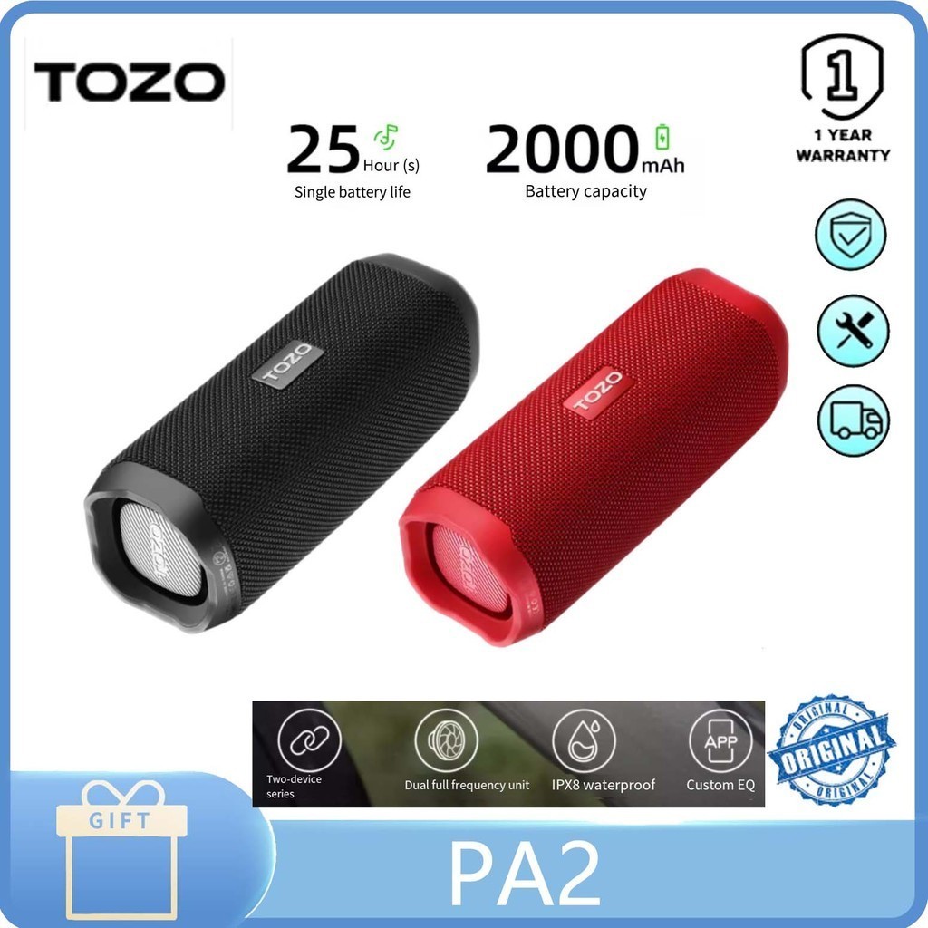 Tozo PA2 ลําโพงบลูทูธพกพา Hi-Fi ซับวูฟเฟอร์บ้านกลางแจ้งสเตอริโอไร้สายขนาดเล็ก