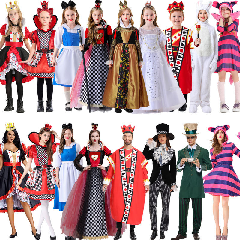 Spot Halloween Performance Party เครื่องแต่งกายฮาโลวีน COS Alice In Wonderland Alice Red Queen Cheshire Cat Ace Of Spades ชุดเวทีพ่อแม่และลูก