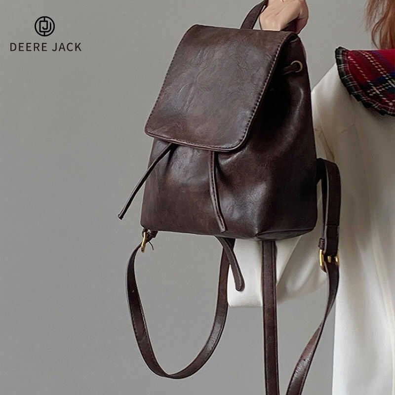 Jack Deere Small Retro Brown Backpack Women's New Simple Literary Shoulder Bag