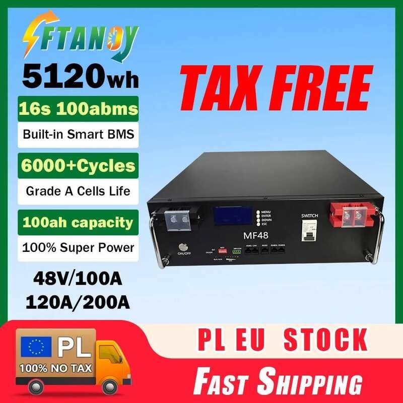 แบตเตอรี่ลิเธียมไอออนฟอสเฟต LiFePO4 ใหม่ 48V 100Ah 120Ah 200Ah พร้อม BMS ในตัวสำหรับระบบพลังงานแสงอา