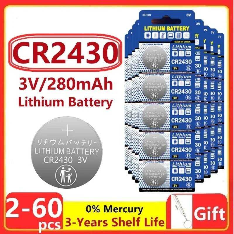 แบตเตอรี่ลิเธียม CR2430 ใหม่ 3V CR 2430 DL2430 BR2430 280mAh แบตเตอรี่แบบกระดุมสำหรับกุญแจรีโมทและนา