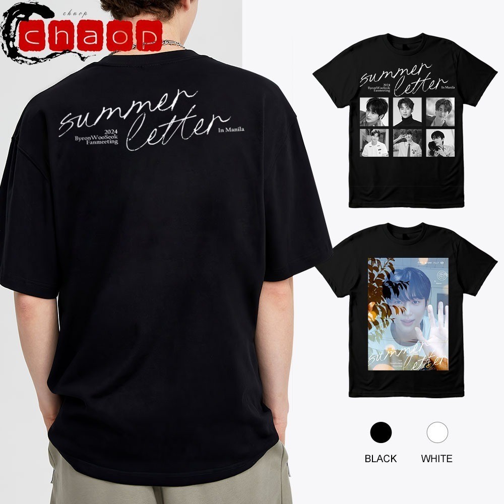 Tshirt สําหรับชาย,เสื้อยืดแขนสั้นลําลอง BYEON WOO SEOK แฟนผ้าฝ้ายเสื้อ 2024 BYEON WOO-SEOK ASIA FANME TOURTING: SUMMER LETTER IN MAN