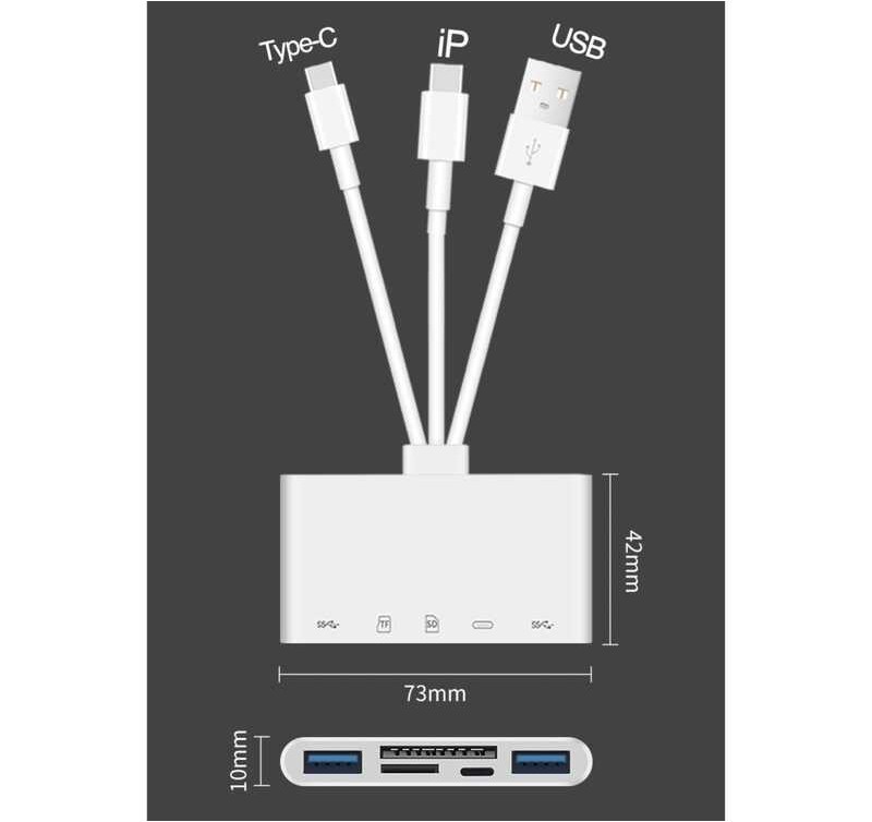 Adapter 3 หัว IP / Android To SD Card Reader 2 In 1 OTG Sdcard สำหรับ Iphone Photo Usb-C T