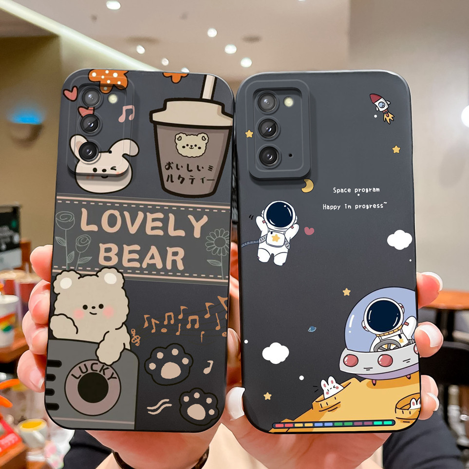 ปลอกสําหรับ Samsung Galaxy Note 20Ultra Note20 กรณีการ์ตูนนักบินอวกาศซิลิโคนนุ่ม Liquid ป้องกันสําหรับหมายเหตุ 20 ที่อยู่อาศัย Galaxy 20 Ultra Capa กระเป๋าโทรศัพท์