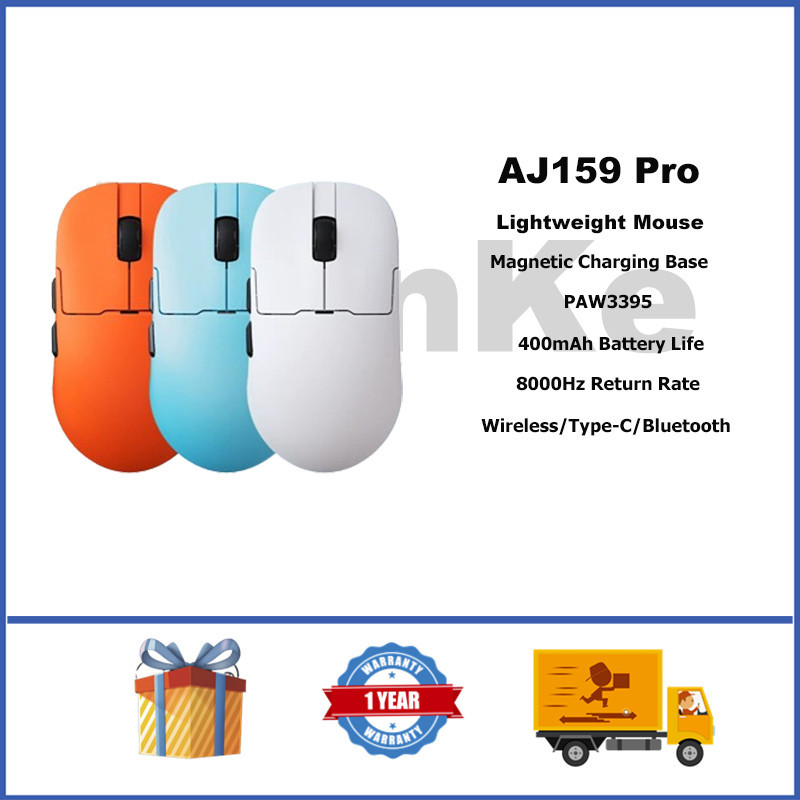 Ajazz AJ159 Pro เมาส์เล่นเกมไร้สาย PAW3395 ฐานชาร์จแม่เหล็ก