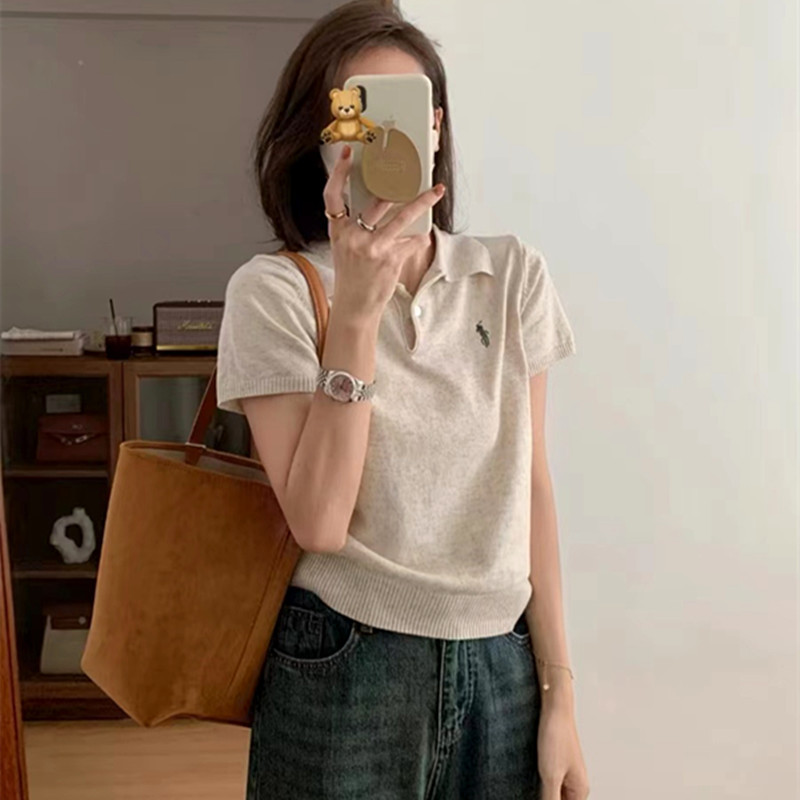 78208 ปกถักแขนสั้นเสื้อยืดผู้หญิง