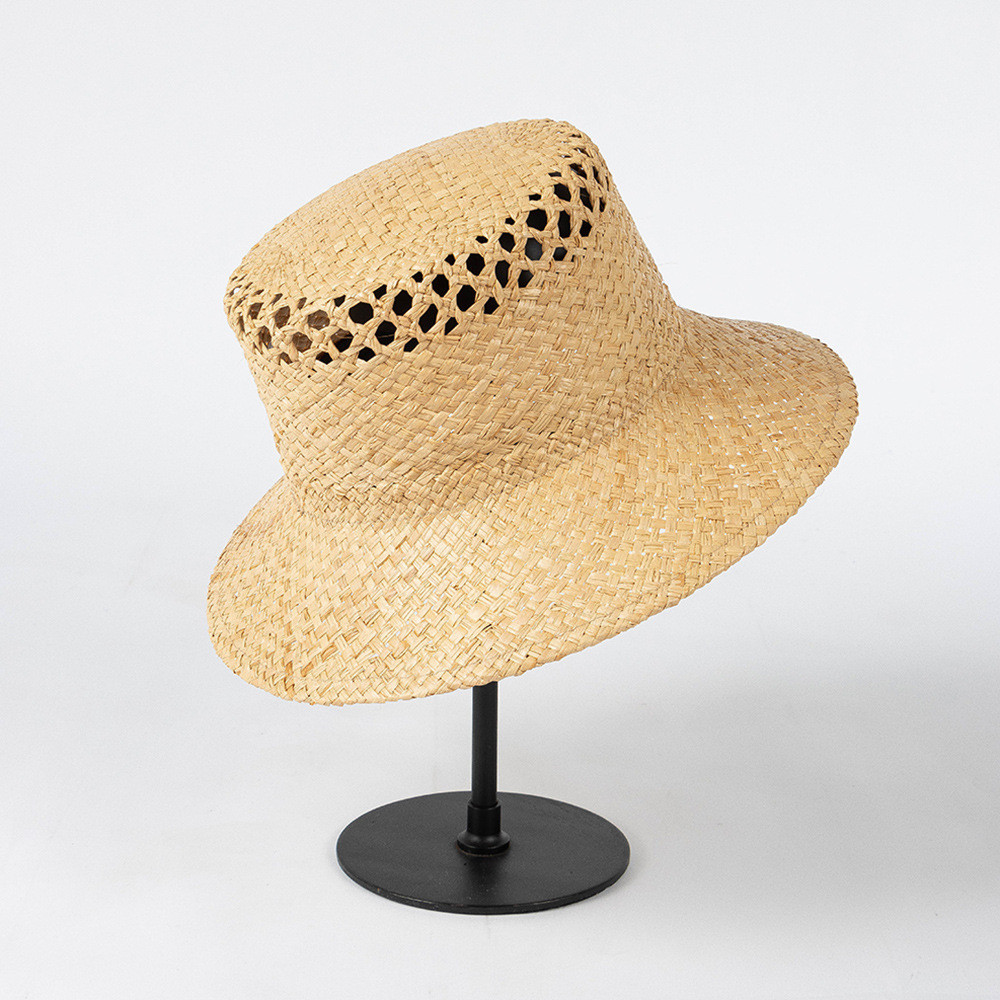 Bucket ผู้หญิง Raffia Cap กลวงออกหมวก Sungrass สำหรับผู้หญิงป้อง