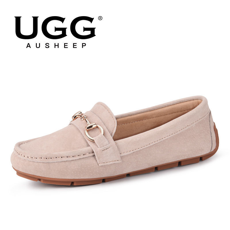 Ausheep UGG รองเท้าบีนนี่สําหรับผู้หญิง,หนังแท้ปากตื้นขับรถรองเท้าลําลองสําหรับผู้หญิง UV21D25