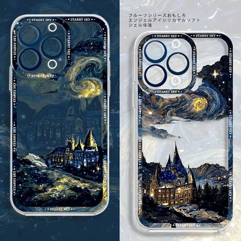 Pinting Strry Night Cstle Cse สําหรับ Iphone Mx 15 14 Plus 13 12 11 Pro XR XS X 8 7 SE 2024 ซิลิโคนป