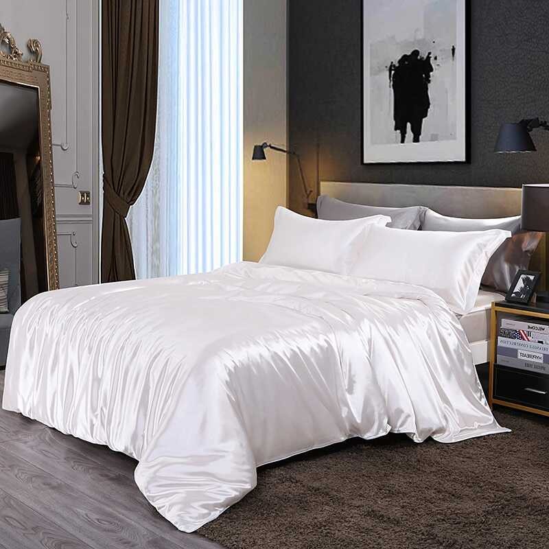 LY Natural Mulberry Silk Bedding Set High Quality Duvet Cover Set Solid Color King Size White Quilt